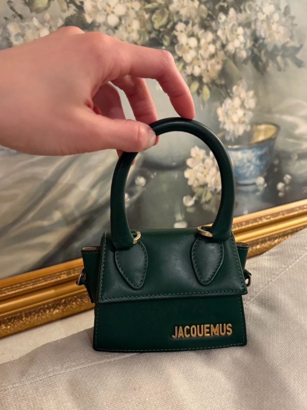 Jacquemus Green Le Chiquito Mini Top-Handle Bag with Gold Logo